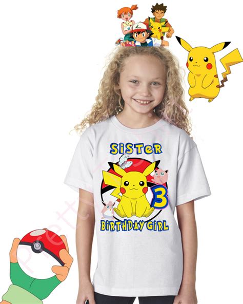 Girl Pikachu Pokemon Birthday Shirt Custom Pokemon Birthday Shirts G