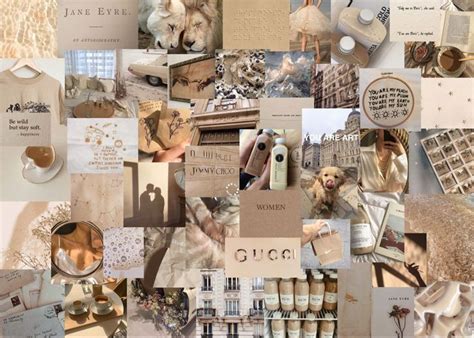 Cream Beige Light Brown Nude Aesthetic Collage Wallpaper Or Laptop And