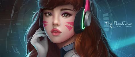 2560x1080 Dva Overwatch Headphones Artwork 2560x1080 Resolution Hd 4k Wallpapers Images