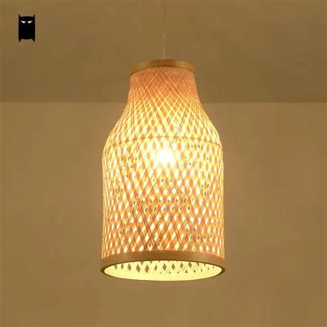 Round Bamboo Wicker Rattan Shade Pendant Light Fixture Country Rustic