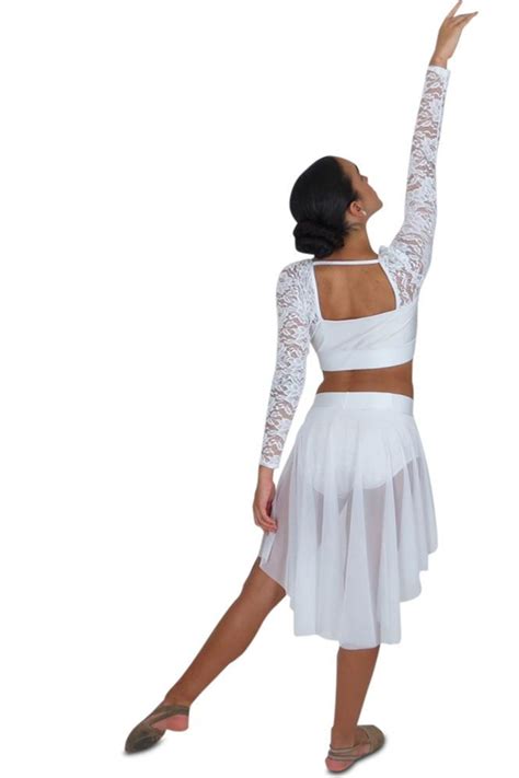 Romantic Lyrical Dance Costume Dance Costumes Lyrical Lace Top Long Sleeve Contemporary