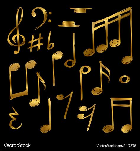 Golden Music Notes And Signs Isolated On Black Vector Image