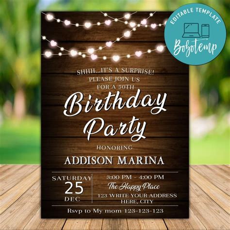 Printable Elegant Rustic Surprise Birthday Invitation Diy