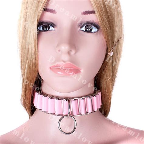 Female Bondage Woven Pink Leather Over Metal Collar Neck Restraint With