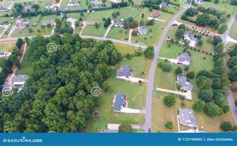 Typical American Country Subdivision Neighborhood Aerial Stock Image