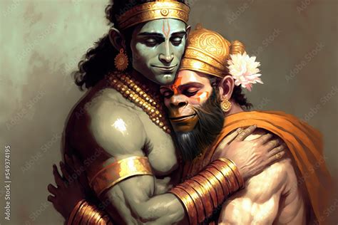 Ai Generated Image Of Hindu God Lord Rama Hugging His Devotee Lord