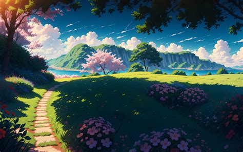 1920x1200 Resolution Anime Field 4k Anime Landscape 1200p Wallpaper