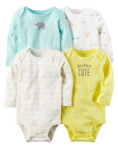 4 Pack Long Sleeve Original Bodysuits Cute Bodysuits Carters Baby