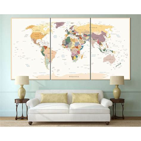 Detailed World Map For Office Wall Decor Zellart Canvas Prints
