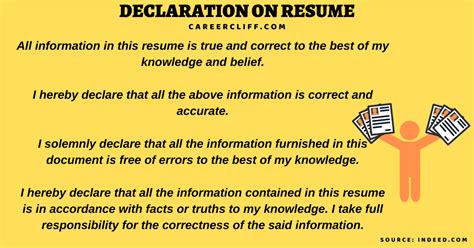 It is referenced at the lower part of the resume to assert that there is the only reality in whatever data is incorporated. Declaration for Resume Best Examples for Use - Career Cliff