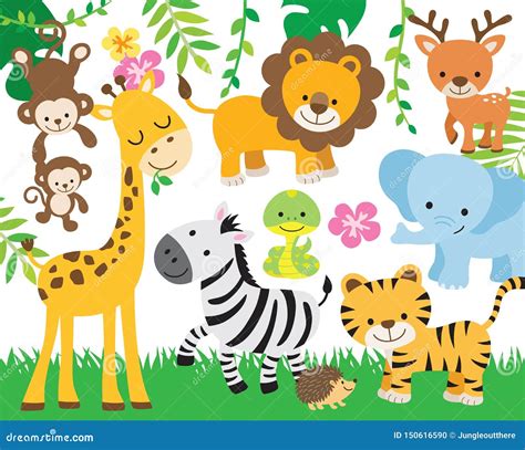 Safari Animals And Birds Vector Illustration Set