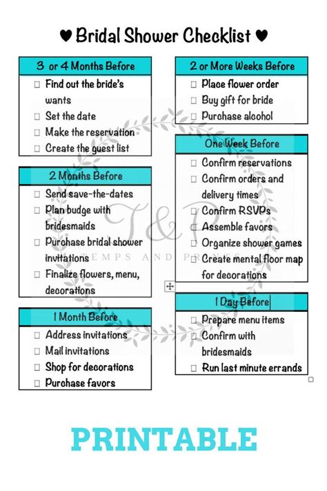 Maid Of Honorbridesmaid Printable Pack Bridal Shower Checklist