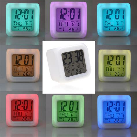 Glowing Led 7 Color Change Digital Alarm Clock Thermometer Alarm