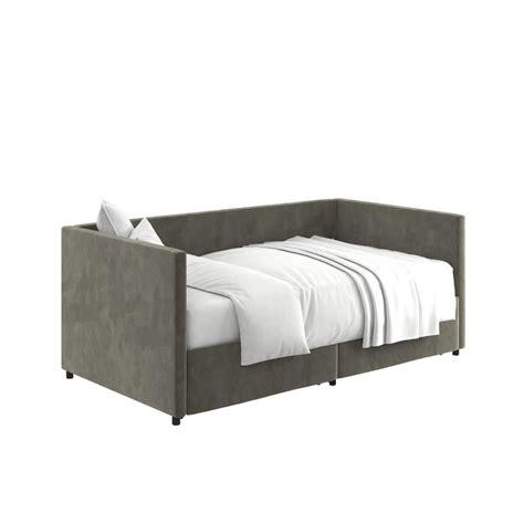 Dhp Mya Upholstered Gray Velvet Twin Size Daybed With Storage De00231