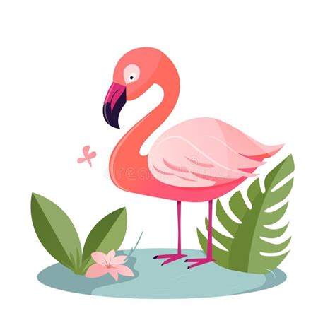 Cute Illustrated Pink Flamingo Vector Illustration Eps10 Stock Vector