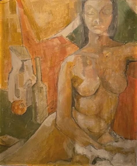 MID CENTURY MODERN Nude Figure Portrait With Still Life Cubist Abstract