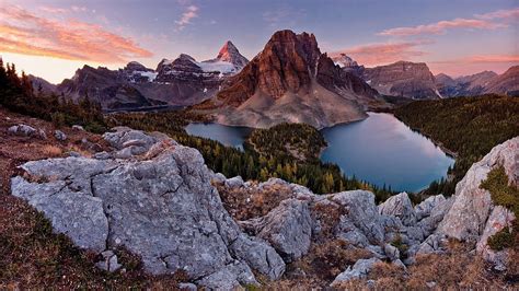 British Columbia Canada Mount Assiniboine Clouds Lakes Hd Wallpaper