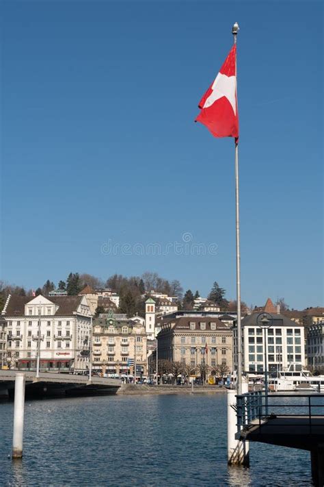 Waving Flag At The Lake Of Lucerne In Switzerland Editorial Image Image Of Scenery Tourism