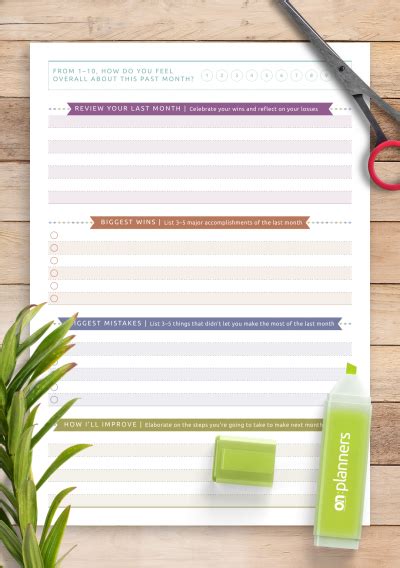 Download Printable Simple Monthly Goal Review Template Casual Style Pdf