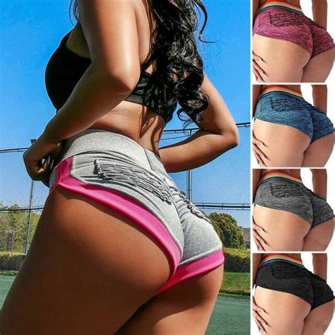 women s yoga shorts high waist butt lift gym fitness running booty hot pants us ebay