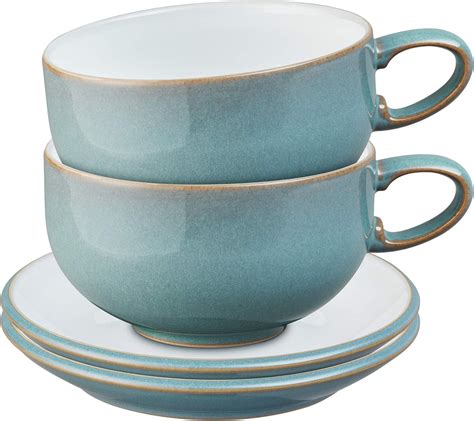 Denby Azure 4 Piece Tea Coffee Cup And Saucer Set Amazon Co Uk