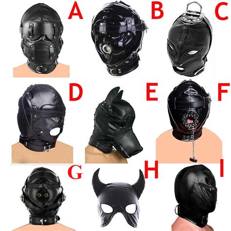 leather hood with open mouth gag padded blindfold all colsed head harness mask gimp bdsm