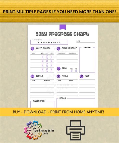 Baby Tracker Printable Progress Chart Daily Infant Care Sheet Nanny