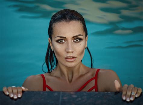 Wallpaper Women Swimming Pool Face Portrait Wet Hair Water Drops Sergey Sorokin