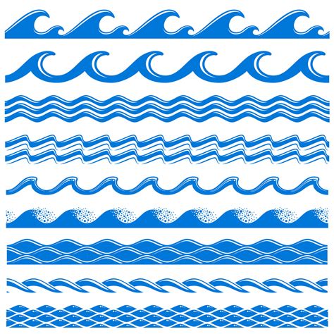 Sea Water Waves Vector Seamless Borders Set By Microvector