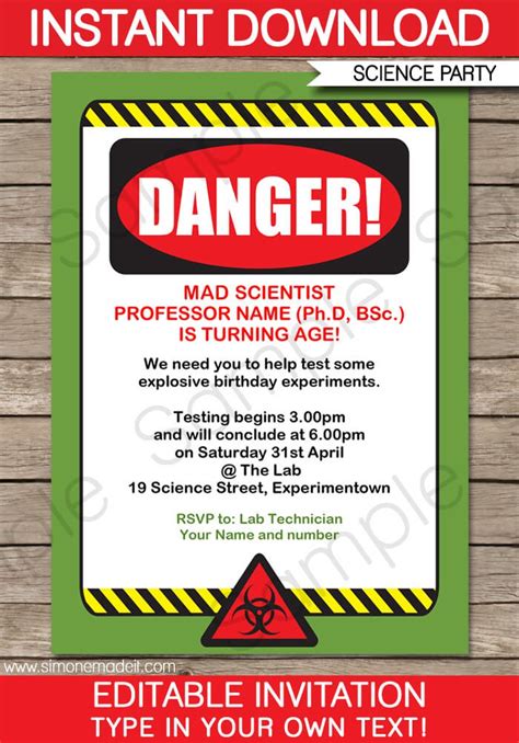 mad science party invitations