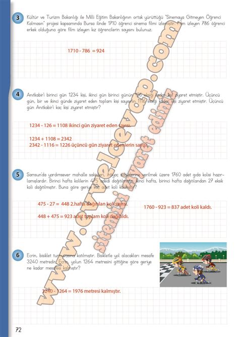 4. Sınıf Matematik Meb Yayınları Ders Kitabı Cevapları Sayfa 72