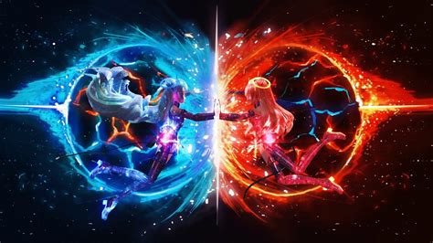 Fire And Ice Red And Blue Anime Wallpapers Wallpaper Cave