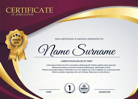 Purple And Gold Certificate Of Appreciation 953926 Vector Art At Vecteezy