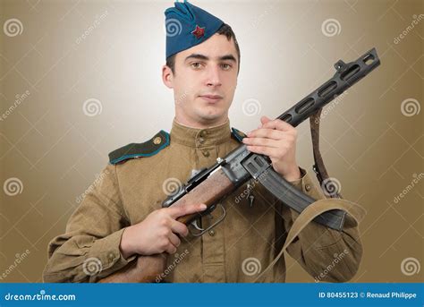 Young Soviet Soldier With Machine Gun Ww2 Stock Image Image Of