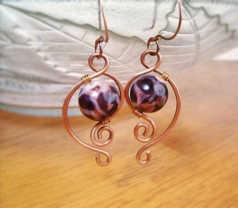 Wire Wrapped Earrings Copper And Ceramic Beads By Gearsfactory