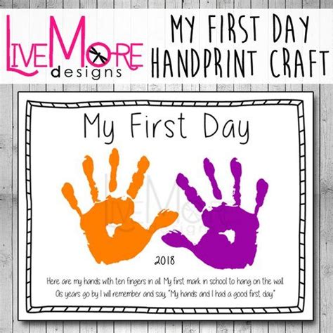 First Day Of Preschool Pre K Kindergarten Handprint Printable Craft