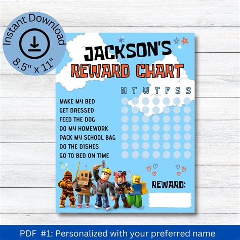 Roblox Reward Chart Printable Personalized For Kid Chores Etsy