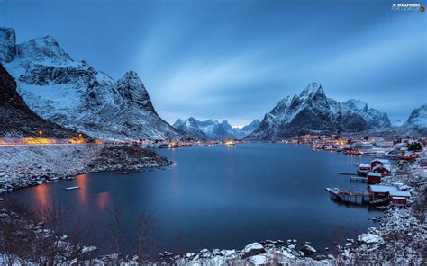 Houses Lake Norway Winter Colony Mountains For
