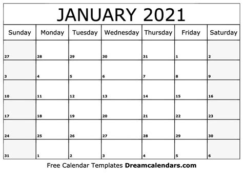 Jan 2021 Printable Calendar Printable Word Searches