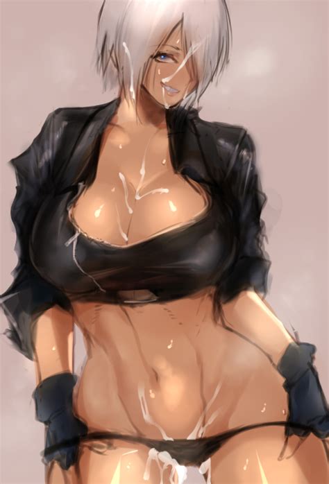 Rule 34 After Sex Angel Kof Black Panties Blue Eyes Breasts Cleavage Cropped Jacket Cum Cum