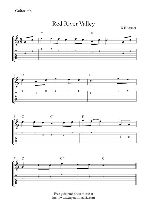 Free Easy Guitar Tab Sheet Music Red River Valley