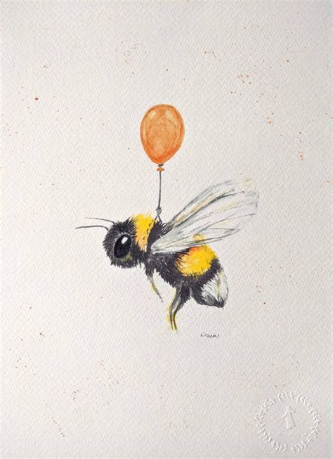 Bee With Ballonhand Finished Print Of My Original Watercolour Painting
