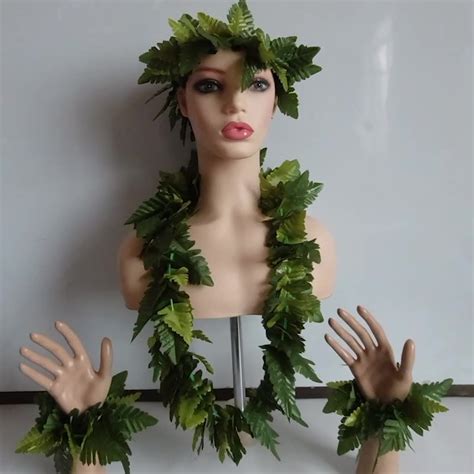 Leaf Hula Skirt And Hawaiian Leis Set Grass Skirt With Artificial