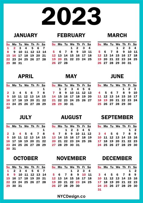2023 Calendar With Us Holidays Printable Free Turquoise Blue