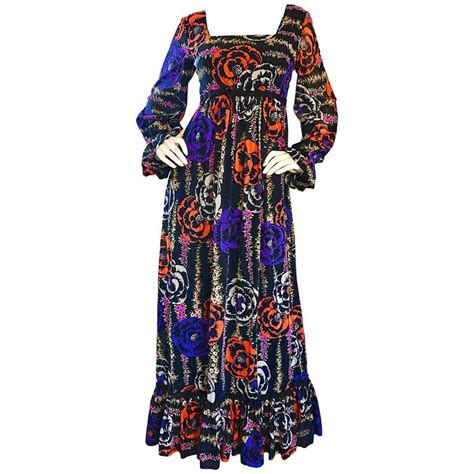 1970s Lilly Pulitzer The Lilly Black Colorful Vintage 70s Boho Maxi