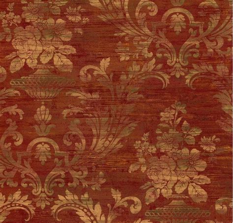 Red Distressed Victorian Damask Wallpaper Gold Floral Scroll Etsy