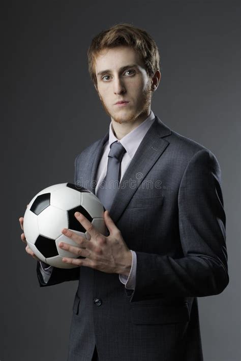 Elegant Businessman Holding A Soccer Ball Stock Photo Image Of