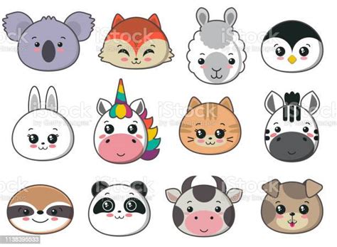 Vector Collection Of Cute Animal Faces Big Icon Set For Baby Design