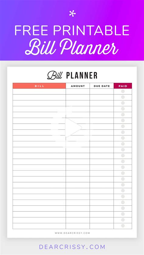 Bill Planner Printable Pay Down Your Bills This Year Bill Planner