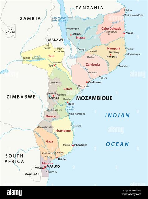 Mozambique Mapa De Vectores Administrativa Y Política Imagen Vector De